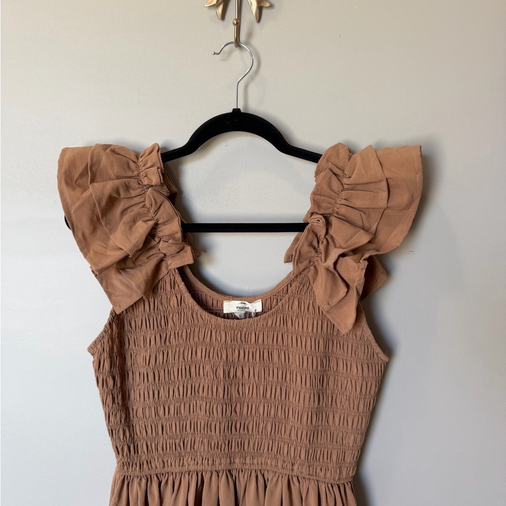 Entro Medium Tan Ruffle Midi Dress - Picture 4 of 10